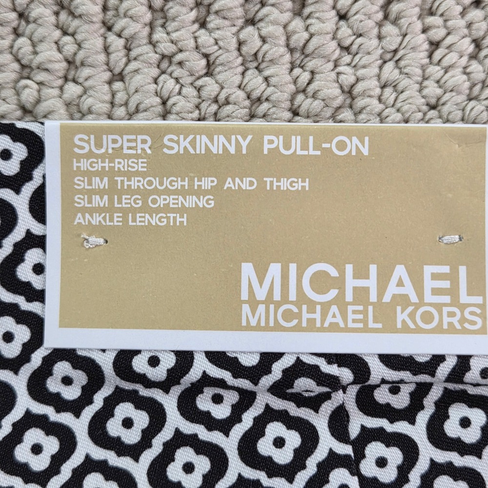 NWT Michael Kors Black White Print Super Skinny Ankle Pull On‎ High-Rise Pants M - Picture 6 of 10